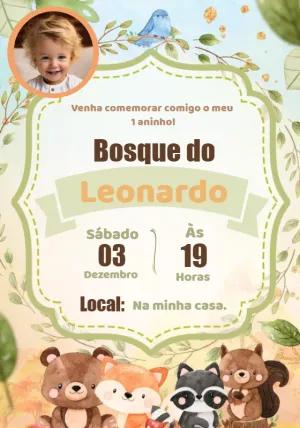 Convite Aniversário Bosque com Foto para Editar Online