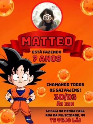 Convite Aniversário Dragon Ball com Foto para Editar Online