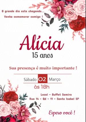 Convite 15 anos Floral Marsala para Editar Online