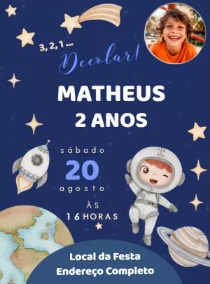 Convite de Aniversário Astronauta com Foto para Editar Online