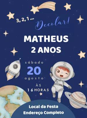 Convite de Aniversário Astronauta no Espaço para Editar Online