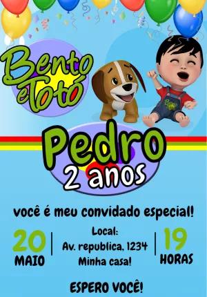Convite de Aniversário Bento e Totó para Editar Online