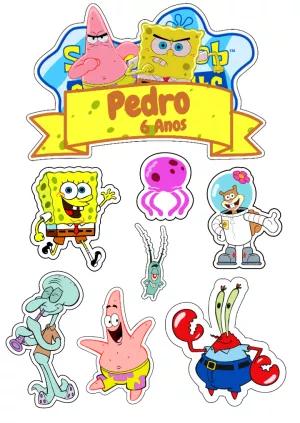 Topo de Bolo Bob Esponja com Personagens para Editar Online