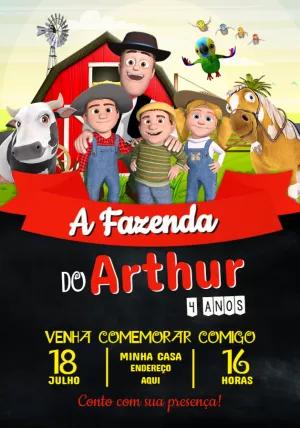 Convite Aniversário Fazenda do Zenon com Personagens para Editar
