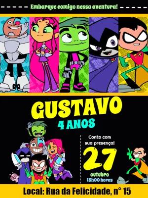 Convite de Aniversário Jovens Titãs com Personagens para Editar