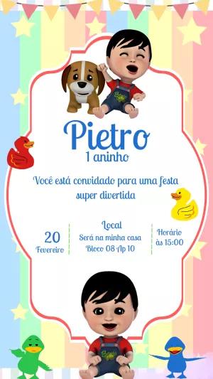 Convite de Aniversário Bento e Totó para Editar Online