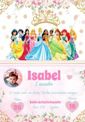 Convite Aniversário Princesas Disney com Foto para Editar