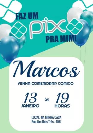 Convite de Aniversário com Tema Pix para Editar Online