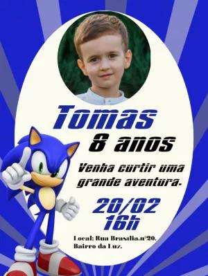 Convite Aniversário Sonic com Foto para Editar Online