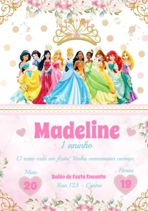 Convite de Aniversário Princesas Disney para Editar Online