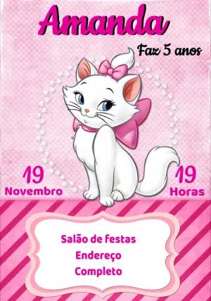 Convite Aniversário Gatinha Marie Editável Online para Imprimir