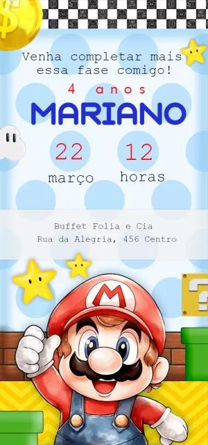 Convite de Aniversário Super Mario Editável Online para Imprimir
