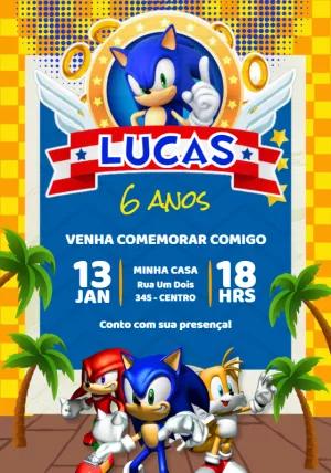Convite de Aniversário Sonic para Editar e Imprimir