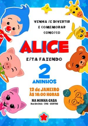 Convite de Aniversário Plim Plim e Turma para Editar Online
