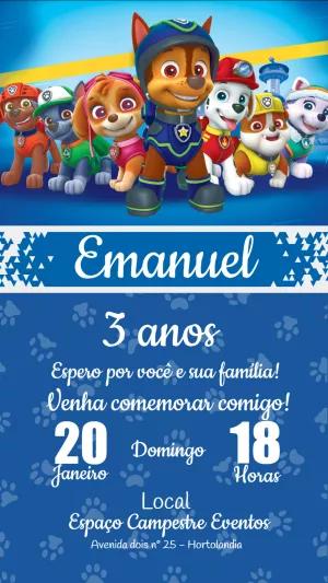 Convite Aniversário Patrulha Canina com Personagens para Editar