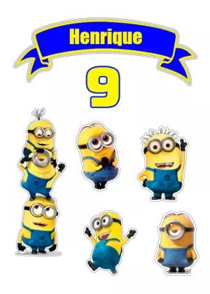 Topo de Bolo Minions com Personagens para Editar Online