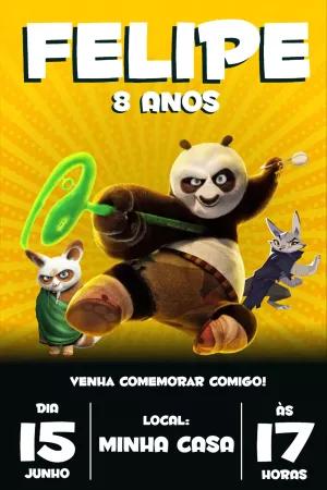 Convite de Aniversário Kung Fu Panda com Personagens para Editar