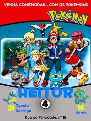 Convite de Aniversário Pokémon com Ash e Pikachu para Editar
