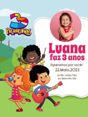 Convite Aniversário 3 Palavrinhas com Foto para Editar Online