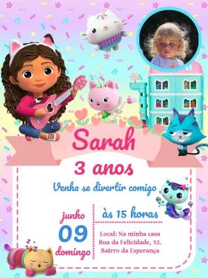 Convite Aniversário Casa Mágica da Gabby com Foto para Editar
