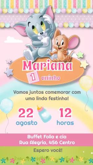 Convite Aniversário Tom e Jerry Baby para Editar Online