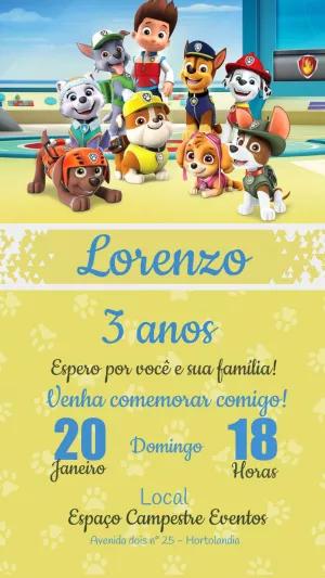 Convite de Aniversário Patrulha Canina para Editar Online