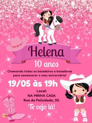 Convite Aniversário Boiadeira Rosa para Editar Online