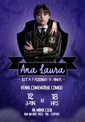Convite Aniversário Wandinha Addams para Editar Online