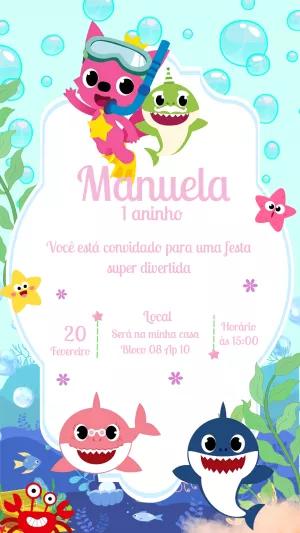 Convite de Aniversário Baby Shark para Editar Online e Imprimir