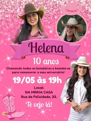 Convite Aniversário Boiadeira com Foto para Editar Online