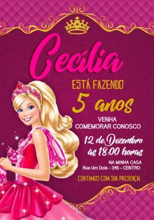 Convite Aniversário Barbie Princesa para Editar Online
