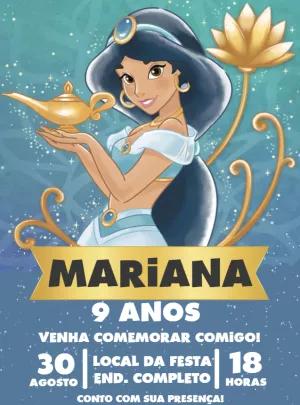 Convite Aniversário Princesa Jasmine para Editar Online