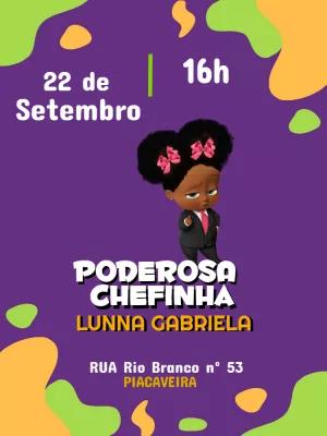 Convite Aniversário Poderosa Chefinha Negra para Editar Online