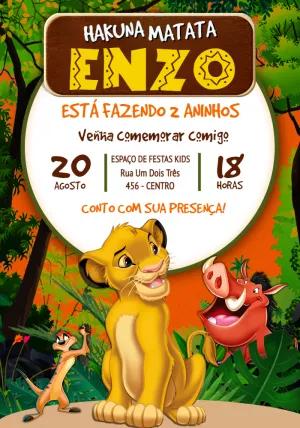 Convite de Aniversário O Rei Leão com Simba e Amigos para Editar