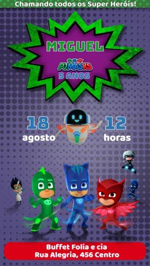 Convite Aniversário PJ Masks para Editar Online