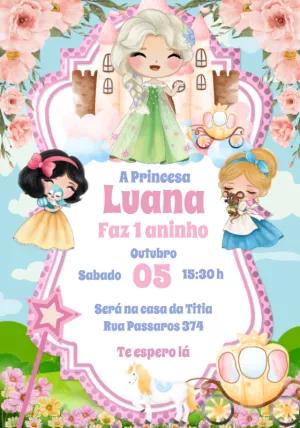 Convite Aniversário Princesas Fofas para Editar Online