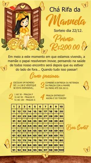 Convite Chá Rifa Menina com Flores e Borboletas para Editar