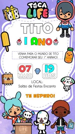 Convite Aniversário Toca Life World com Personagens para Editar