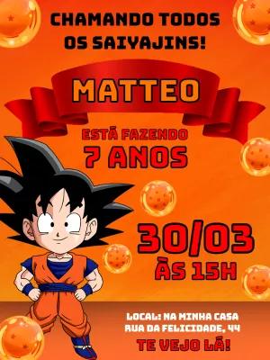 Convite Aniversário Dragon Ball Goku para Editar Online