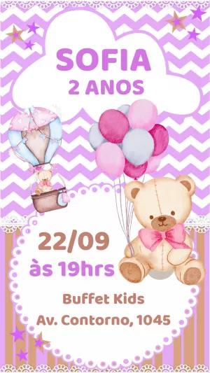 Convite de Aniversário Ursinha Baloeira para Editar Online