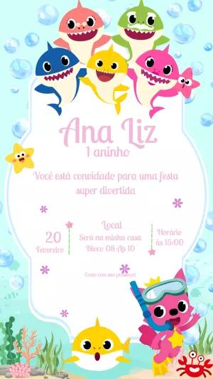 Convite de Aniversário Baby Shark para Editar Online