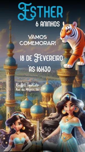 Convite de Aniversário Princesa Jasmine para Editar Online