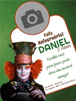 Convite Aniversário Chapeleiro Maluco com Foto para Editar