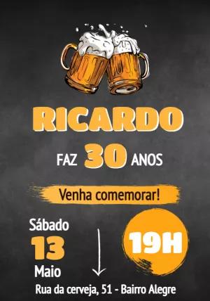 Convite de Aniversário Boteco com Cerveja para Editar Online