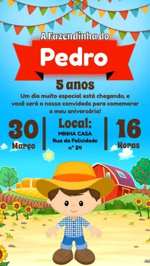 Convite Aniversário Fazendinha Menino para Editar Online