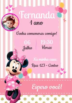 Convite Minnie Rosa com Foto para Aniversário para Editar