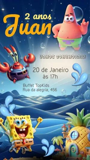Convite Aniversário Bob Esponja e Amigos para Editar Online