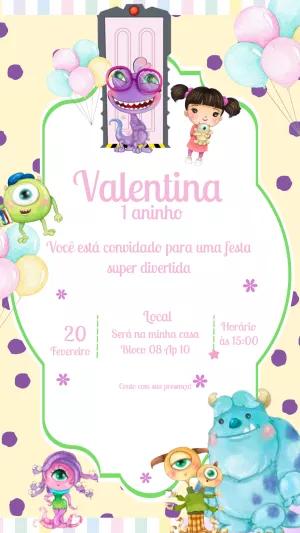 Convite Aniversário Monstros S.A. para Editar Online
