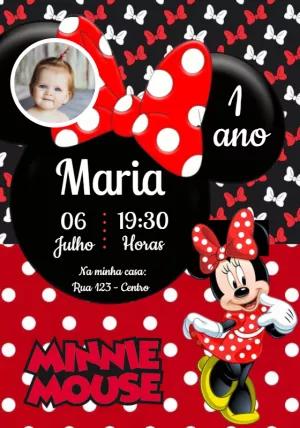 Convite de Aniversário Minnie Mouse com Foto para Editar Online