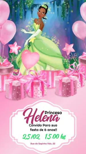 Convite Aniversário Princesa Tiana para Editar Online